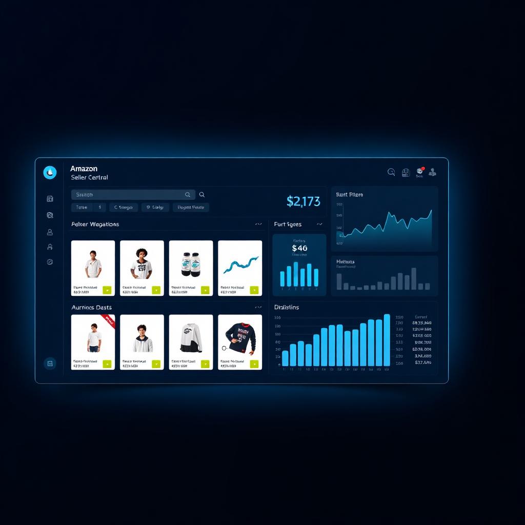 Amazon Seller Central product listing dashboard and analytics workspace
