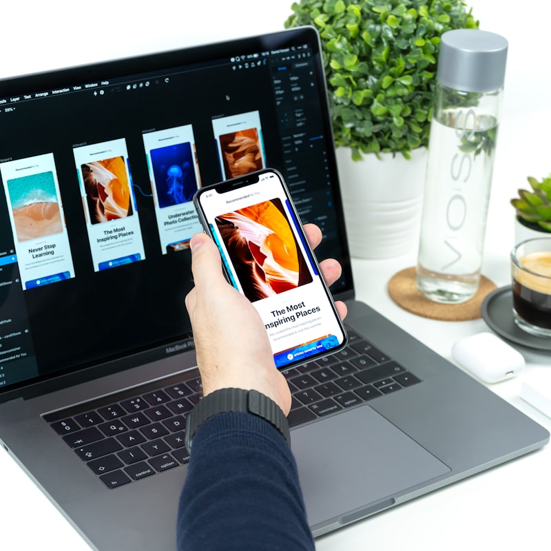 UI designer reviewing modern interface design trends and typography systems on large screen